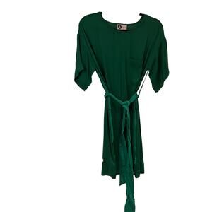 Lanvin Kelly Green Satin T Shirt Belted Dress XS